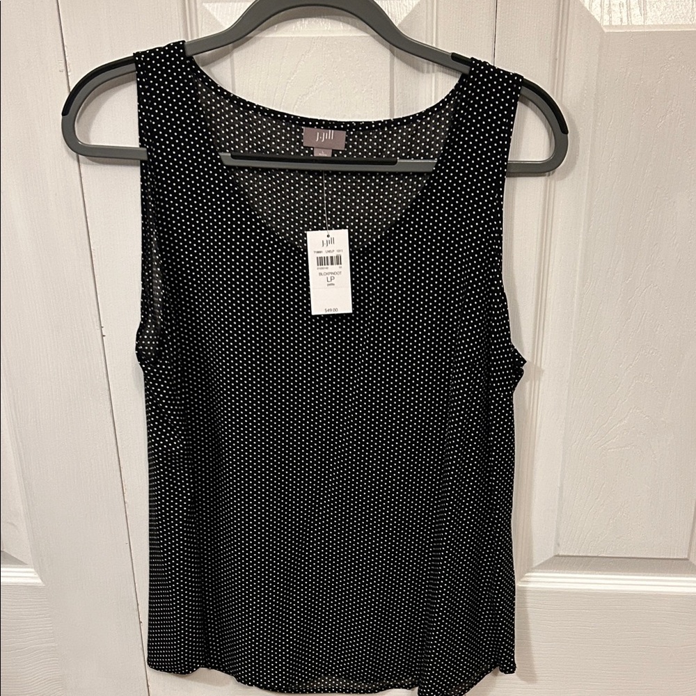 J. Jill Black Tank with White Micro Polka Dots